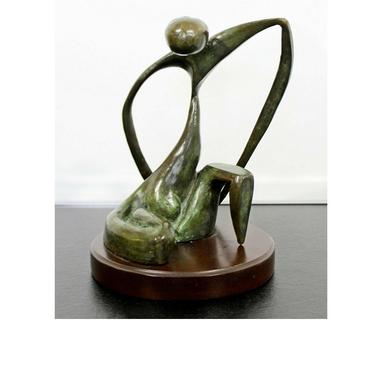 Mid Century Modern Bronze Table Sculpture Signed Porret Belle Inconnue 1/5 1970s 