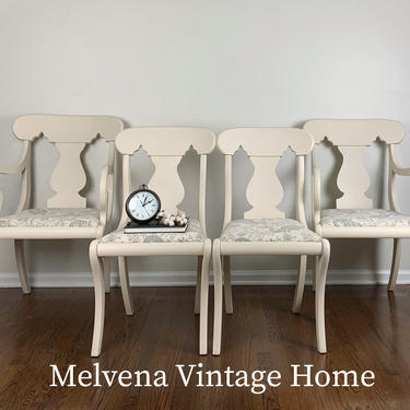Vintage dining chairs, set of 6, antique white 