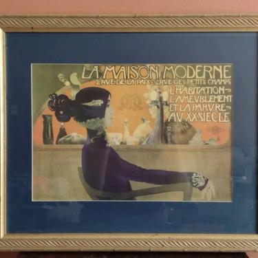 Vintage Emmanuel Orazi Art Nouveau Print &quot;La Maison Moderne&quot; Carved Wood Frame Poster Art 22x19 