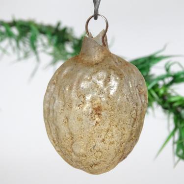 Antique Walnut Feather Christmas Tree Ornament, Vintage Painted Glass Ornament, Unsilvered 