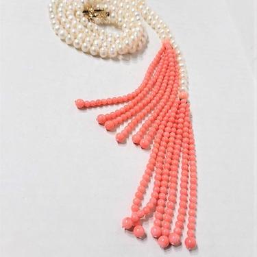 XLong Freshwater Pearl and Pink Jade Tassel Necklace - 41 inch 