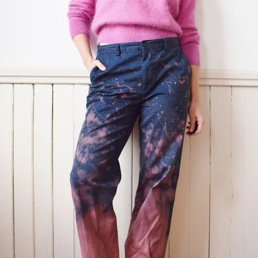 Bleach Dyed Work Pants | Lavender | 34" | Reworked Vintage Cotton Pants | Navy Blue with Hand Dyed Unique Splatter Design 