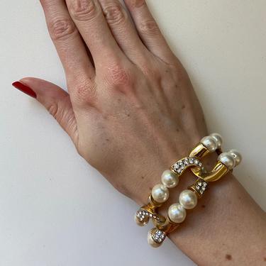 Chunky Vintage Pearl &amp; Gold Link Bracelet
