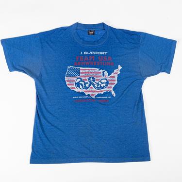 1995 World Wristwrestling Championships Threadbare T Shirt - Extra Large | Vintage 90s Arm Wrestling Distressed Blue Burnout Graphic Tee 