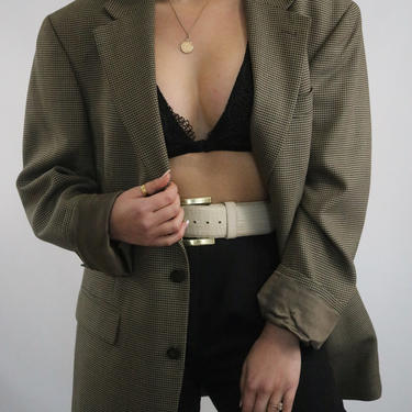 Vintage Oscar De La Renta Designer Blazer - Wool Fully Lined Micro Houndstooth Relaxed Blazer - Perfect Oversized Fit 
