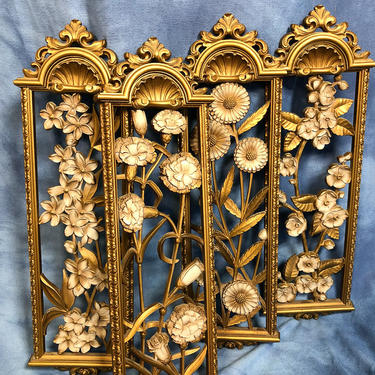Vintage Syroco Plastic Wall Hangings Floral Wheat Flowers | Check