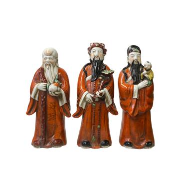 Chinese Distressed Orange Color Fenghsui Fok Lok Shao Figure Set ws1788E 