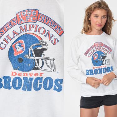 Denver Broncos Shirt 1986 Football Sweatshirt 80s NFL Football Super Bowl Jumper Sports Raglan Sleeve Vintage 1980s Extra Small xs 