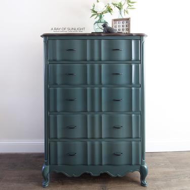 Teal Dresser - French Provincial - Tall Dresser - Blue Painted Furniture - Farmhouse Style - Vintage Furniture - Chest of Drawers - TV Stand 