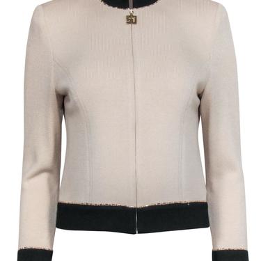 St. John - Ivory & Black Knit Zip-Up Jacket w/ Sequins Sz 2