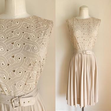 Vintage 1960s Nude Eyelet Party Dress / XS 