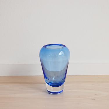 Vintage Glass Crystal Blue Flower Vase 