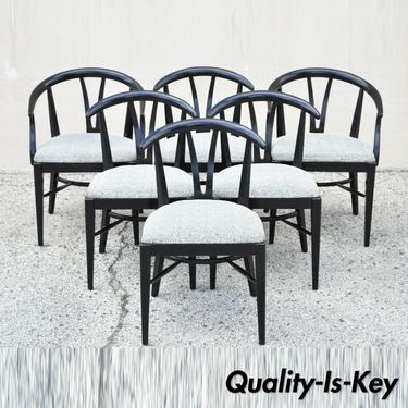 Blowing Rock Mid Century Modern Black Lacquer Wishbone Dining Chairs - Set of 6