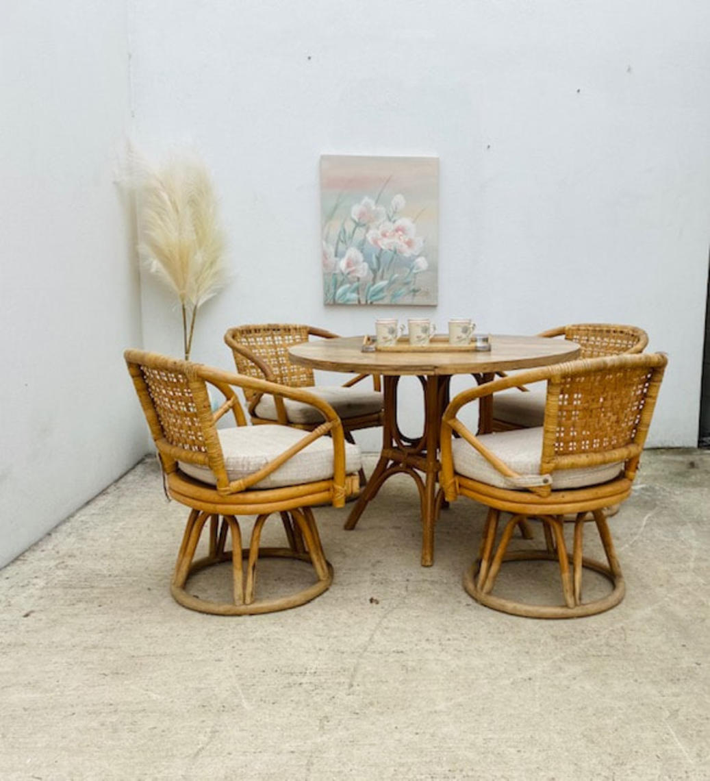 Rattan and Laminate Kitchen Table Set Revival Vintage North Loop