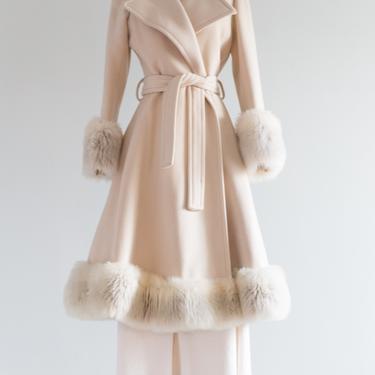 Early 1970s Glam Wool Princess Coat With Fur Trim / Small