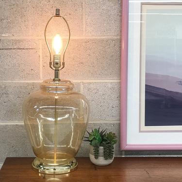 Vintage Table Lamp Retro 1980s Contemporary + Iridescent Peach + Marigold + Clear Glass + Large Size + Mood Lighting + Home and table Decor 
