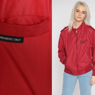 Red Members Only Jacket 80s Bomber Windbreaker Cafe Racer Moto Hipster Epaulette Coat Vintage 1980s Lightweight Medium 40 