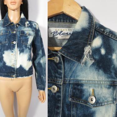 Vintage 90s Bleach Out Cropped Denim Jacket Size S/M 
