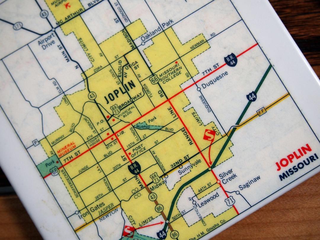 1971 Joplin Missouri Handmade Vintage Map Coaster Ceramic Tile