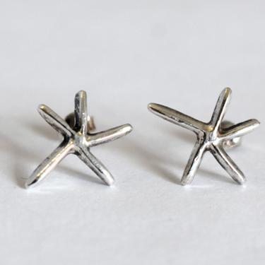 70's sterling abstract starfish beachy boho studs, fun whimsical 925 silver sea star surfer hippie post earrings 