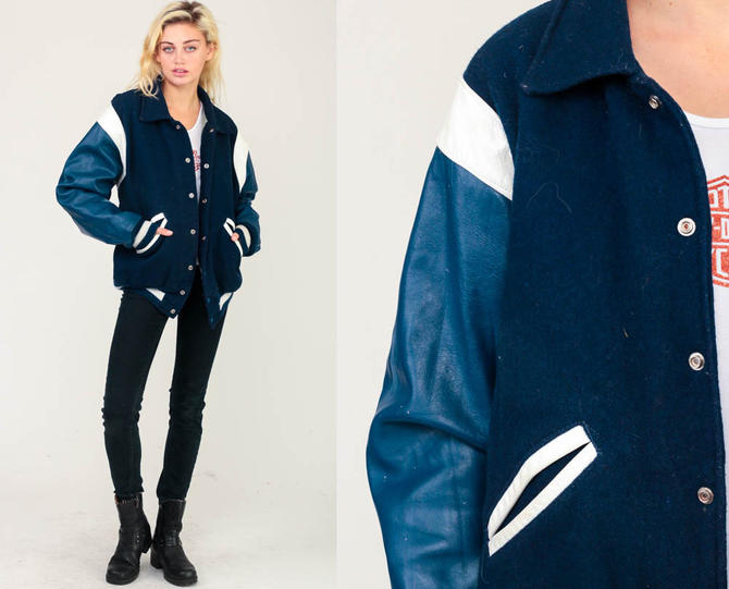 Blue Letterman Jacket Wool Varsity Jacket LEATHER Baseball