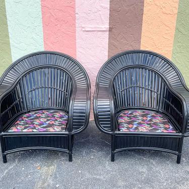 Pair of So Chic Rattan Chairs and Ottoman