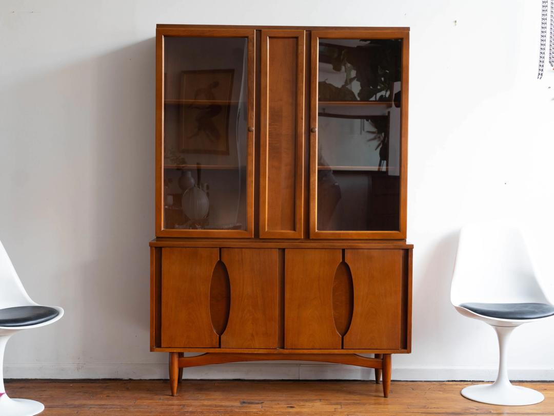 Vintage MCM Mid Century Walnut China Bookcase Blink