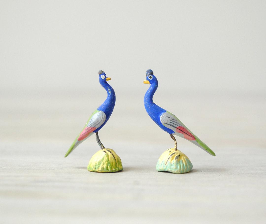 Vintage Peacock Figurines, Tiny Peacock Figurines, Pair of Peacock