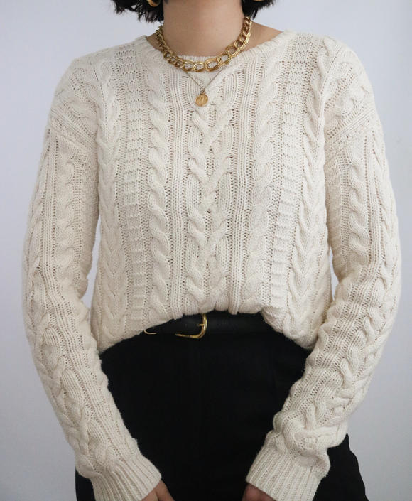 Vintage Cotton Chunky Knit Sweater - Ralph Lauren Cream Cable | Lady L  Vintage Co | Minneapolis, MN