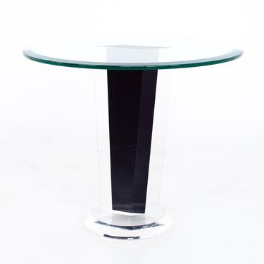 Mid Century Black Lucite and Glass Round Side End Table - mcm 