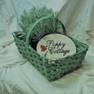 Basket French Market Basket Poppy Cottage Studio/ Farmhouse Basket with Handle / Vintage Treasures 