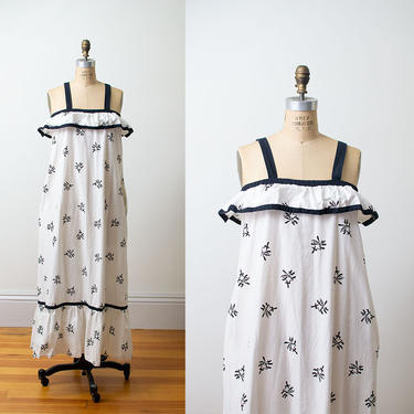 1970s Givenchy Dress / 70s Black and White Cotton Sundress 
