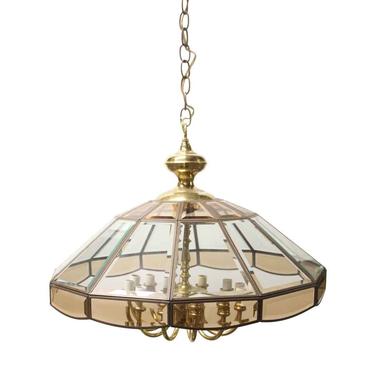 Vintage 12 Light Beveled Glass & Brass Pendant Light