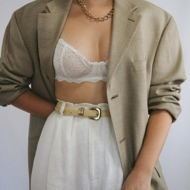 Vintage Oscar De La Renta Blazer - Silk + Wool Oversized Relaxed Taupe Blazer 