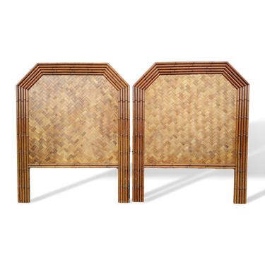 Pair Woven Rattan and Faux Bamboo Twin Headboards 