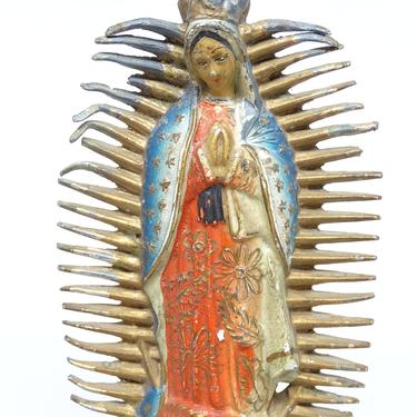 Antique Virgin de Guadalupe Santos, Religious Our Lady Statue, Folk Art Madonna, Vintage zMexican Church Folk Art 