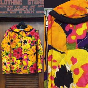 Vintage 1960’s Floral Quilted Mod Jacket, 60’s Style, Vintage Coat, Hand Quilting, Vintage Clothing 