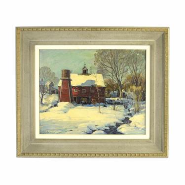 Jacob Greenleaf Oil Painting “The Red Barn” Weston Rockport Massachusetts 