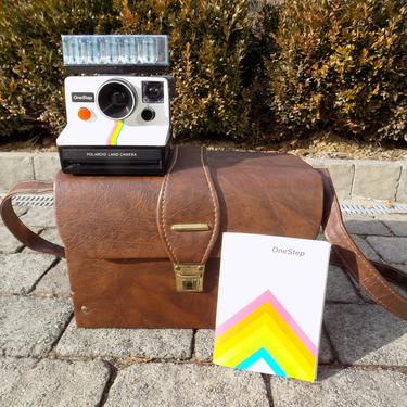 Polaroid One Step SX-70 Land Camera w/ Leather Case, Flash, &amp; Jinxed Instant Camera Enamel Pin