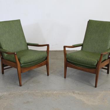 Pair of Mid Century Modern Walnut Open Arm  Lounge Chairs 