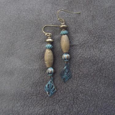 Patina gypsy earrings, mid century modern brass earrings, Brutalist bold statement earrings, artisan boho earrings, bohemian druzy earrings 
