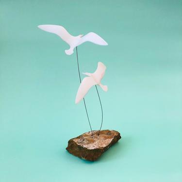 Vintage Kinetic Seagull Sculpture on Stone Base 