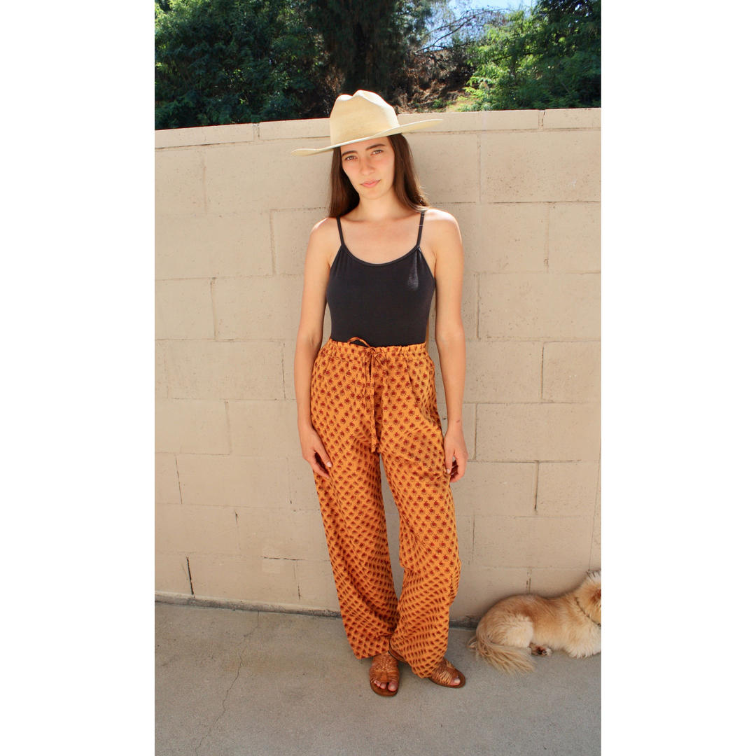 Indian Saffron Pants // vintage boho hippie 70s handwoven cotton dress
