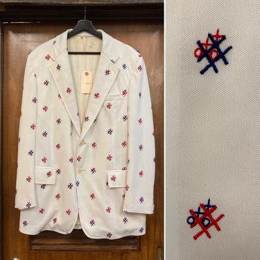 Vintage 1960’s Tic Tac Toe Embroidery Blazer Sport Coat, 60’s Jacket, 60’s Pop Art, 60’s Embroidery, 60’s Blazer, Vintage Clothing 