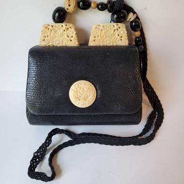 Vintage Rafael Sanchez black and cream designer purse,1980s 
