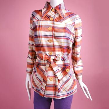 1970s lightweight plaid jacket. Perfect for summer nights! (Size M/L) 