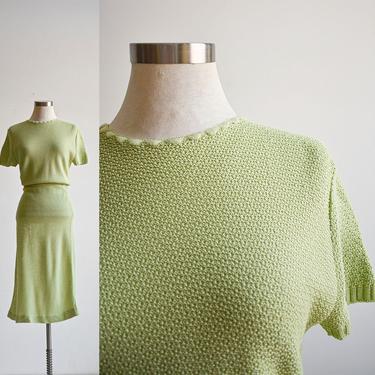 Vintage Pale Green Knit 2pc Skirt Set 