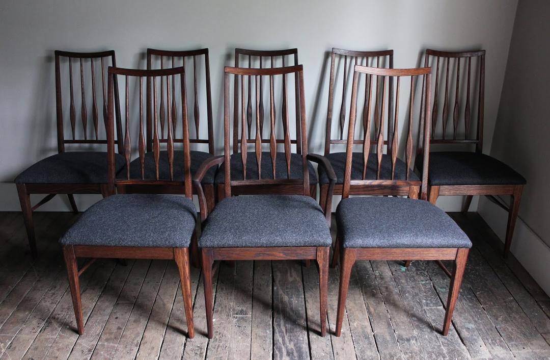 Set of 8 Keller MCM Dining Chairs 2000 Blue Lamb Furnishings