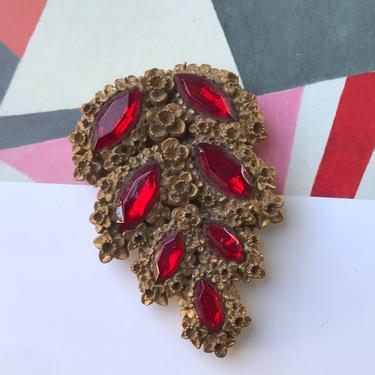 Red Rhinestone Floral Fur Clip