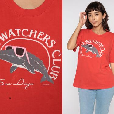 Whale Watcher's Club Shirt 80s San Diego TShirt Tropical Vintage Retro Graphic Shirt Screen Print 1980s t shirt Medium 